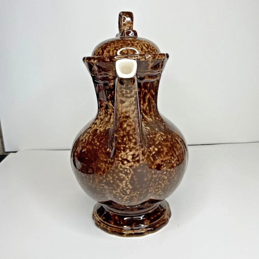 Vtg Mikasa Country Charm Pitcher with Lid Coffee Pot Teapot 12 Inch Brown Marble